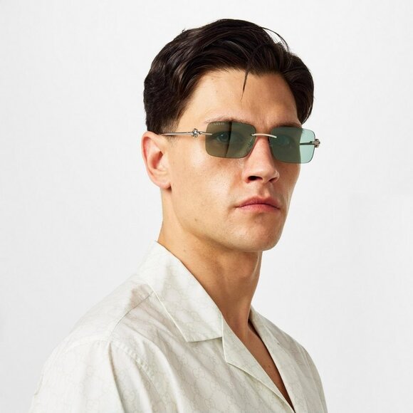 Gucci GG1703S 002 Men BRAND NEW Sunglasses Silver Green Mirror Rectangle - Picture 14 of 14